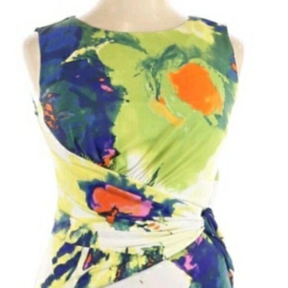 Suzi Chin Artsy Abstract Floral Splatter Ruched Sleeveless Cocktail Dress Sz 10 - Picture 4 of 10